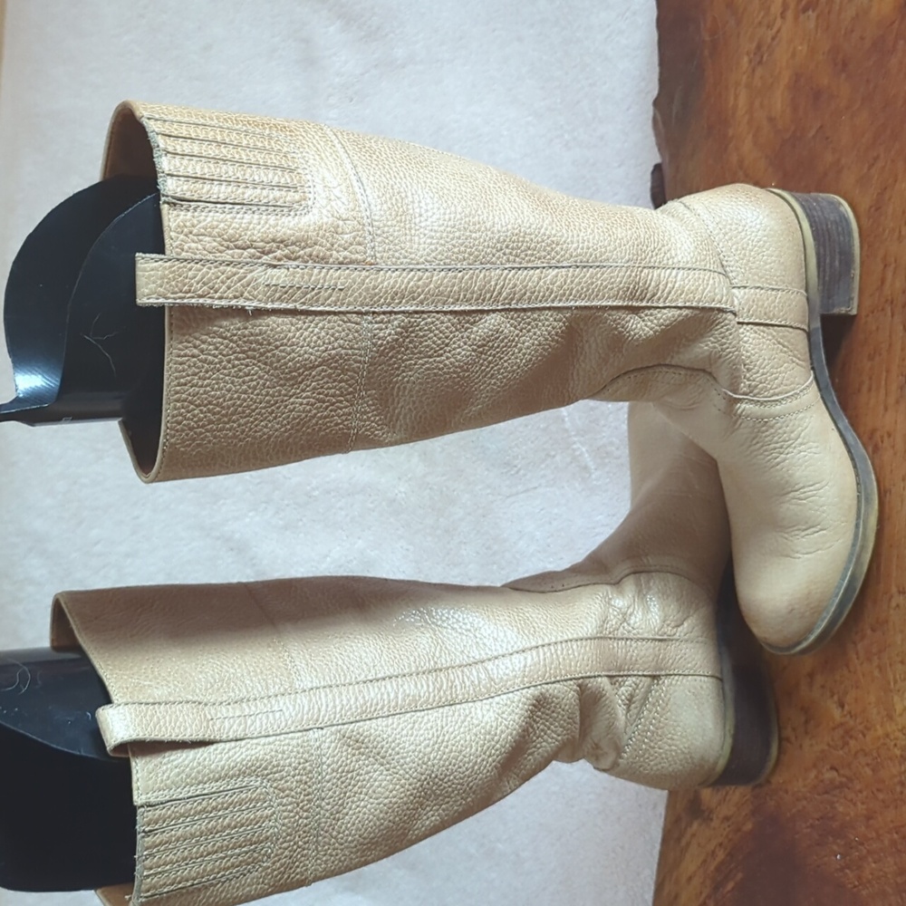Lucky Brand Hybidcus Beige Pebbled Leather Tall Riding Boots - Picture 9 of 11